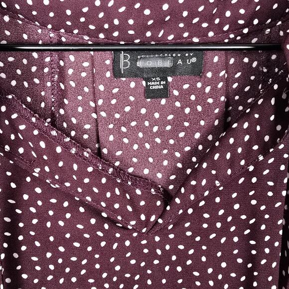 Bobeau Plum White Polka Dot Peasant Blouse Sz XS Long Sleeve V-Neck Boho Chic - Picture 3 of 5